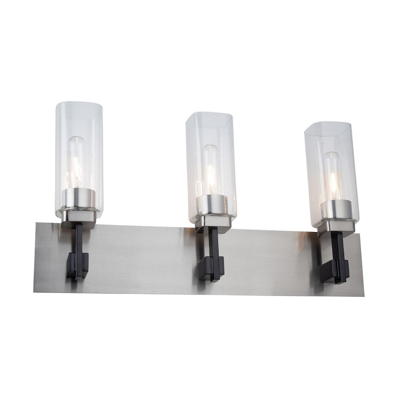 Artcraft Arlington 3 Light Bathroom Vanity, Satin Nickel/Clear