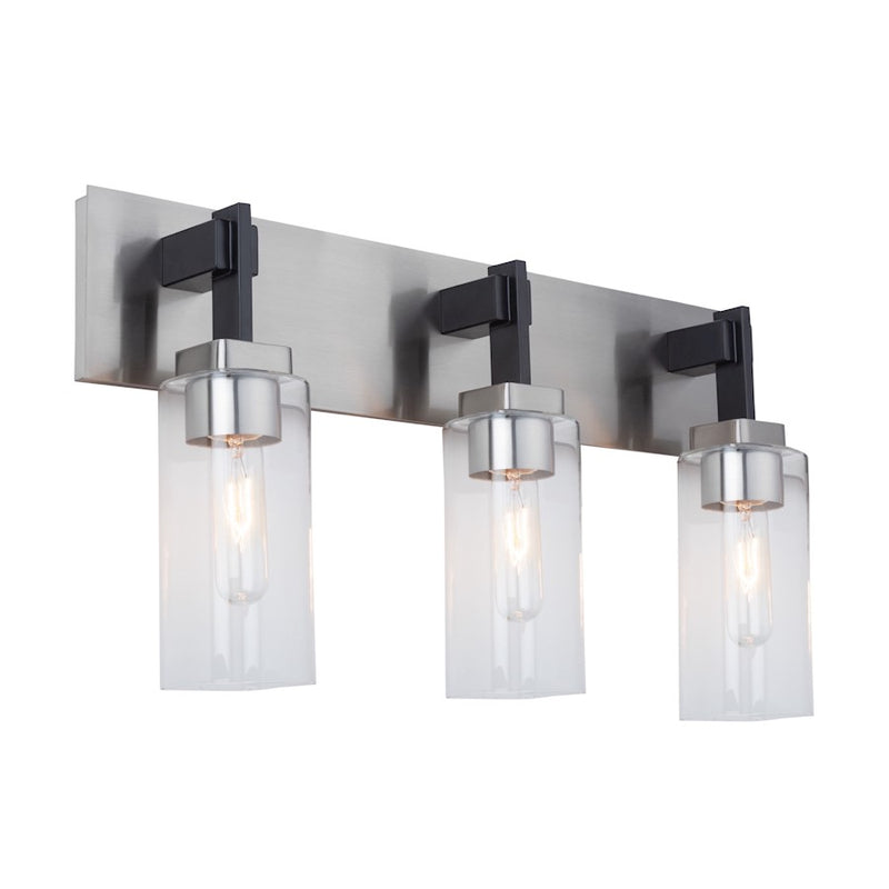 Artcraft Arlington 3 Light Bathroom Vanity, Satin Nickel/Clear