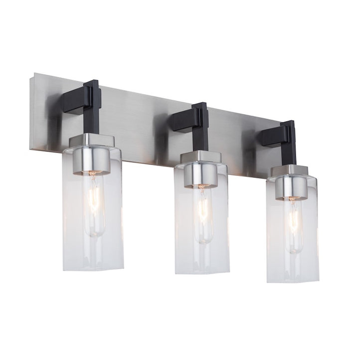 Artcraft Arlington 3 Light Bathroom Vanity, Satin Nickel/Clear