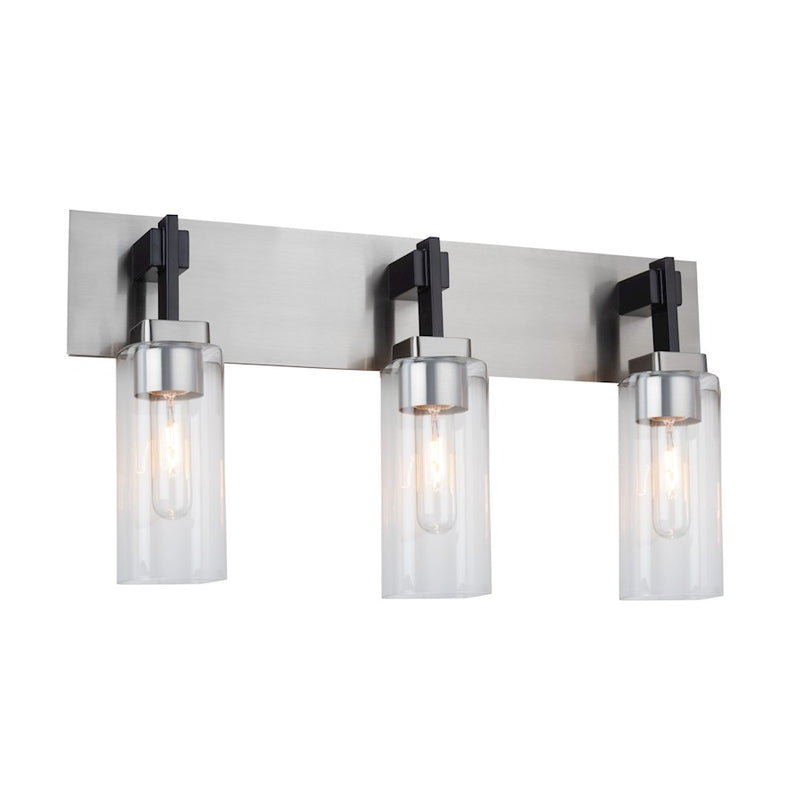 Artcraft Arlington 3 Light Bathroom Vanity, Satin Nickel/Clear