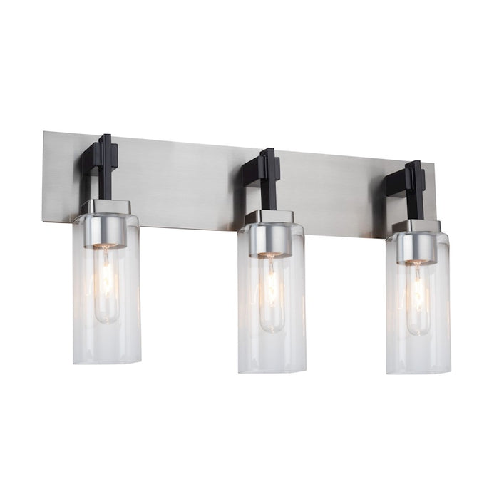 Artcraft Arlington 3 Light Bathroom Vanity, Satin Nickel/Clear