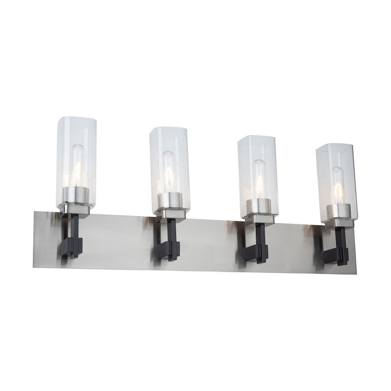 Artcraft Arlington 4 Light Bathroom Vanity, Satin Nickel/Clear