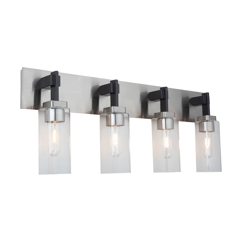 Artcraft Arlington 4 Light Bathroom Vanity, Satin Nickel/Clear