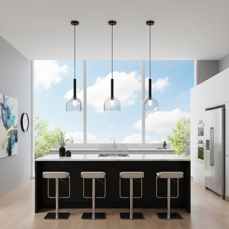 Artcraft Kali 1 Light Pendant, Black/Clear