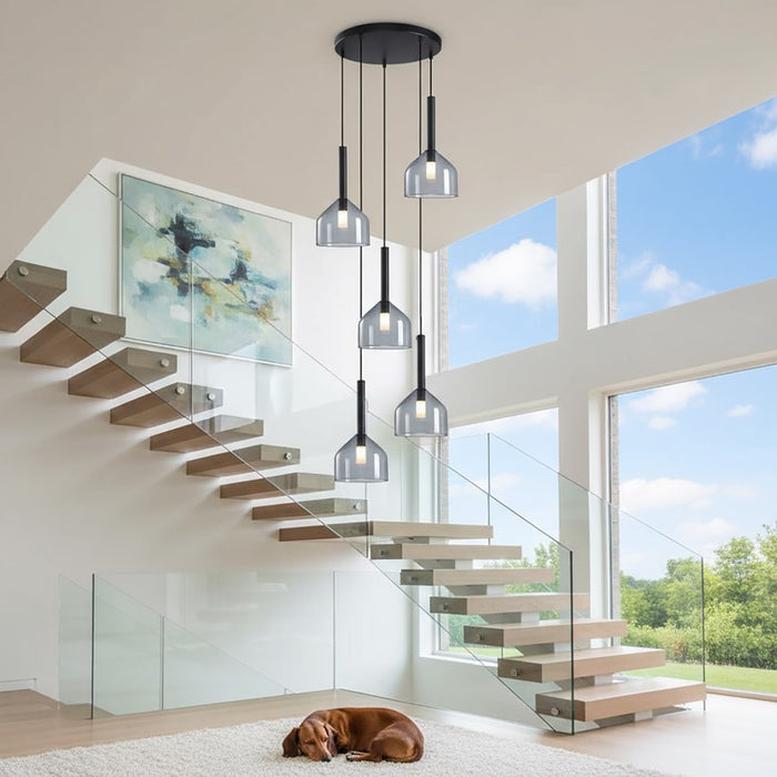 Artcraft Kali 5 Light Chandelier, Black/Clear