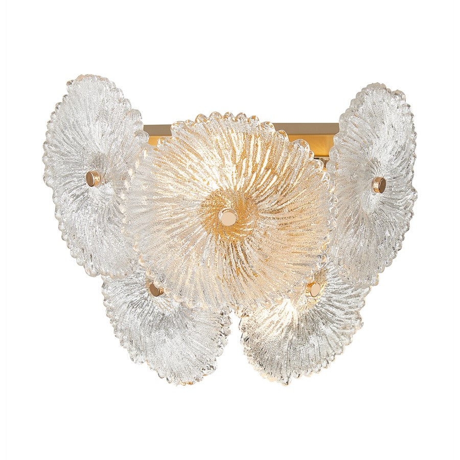 Artcraft Bloom 2 Light Wall Sconce, Brass/Clear