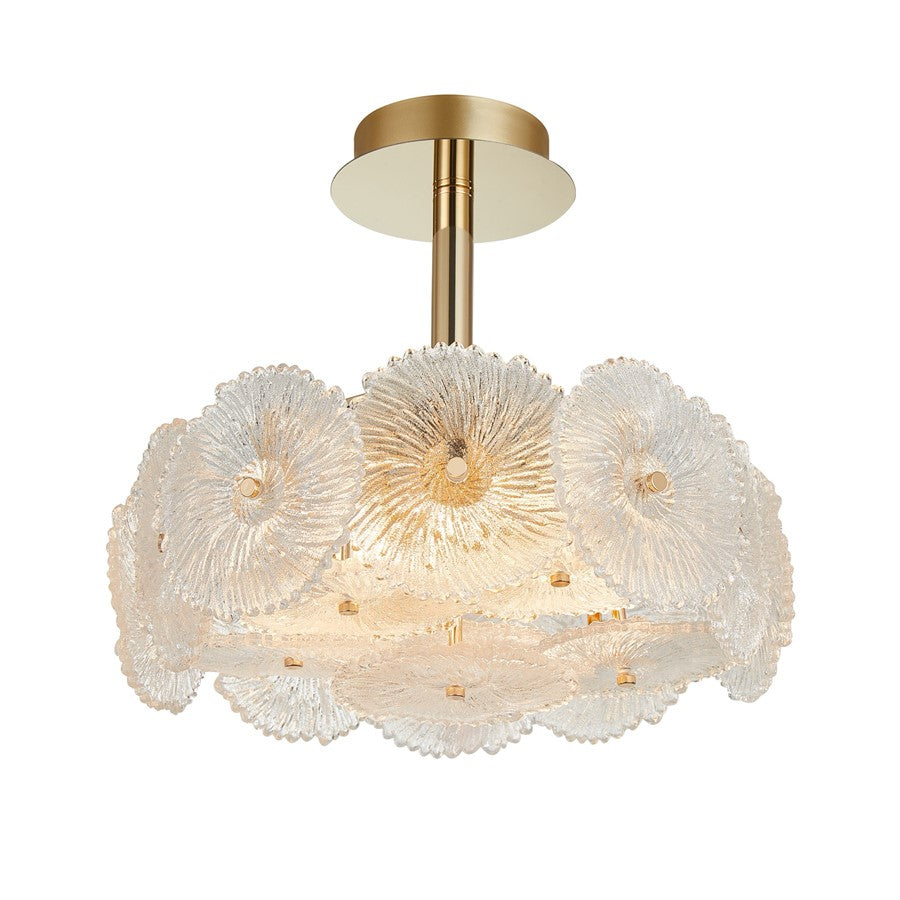 Artcraft Bloom 6 Light Semi-Flush Mount, Brass/Clear