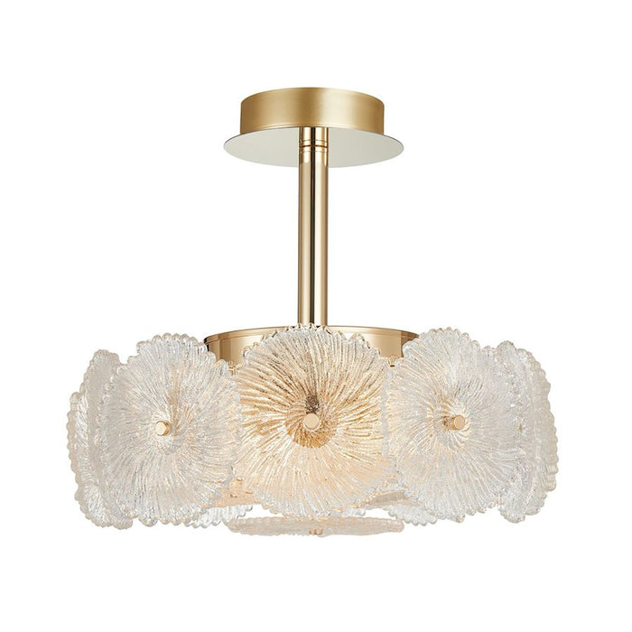 Artcraft Bloom 6 Light Semi-Flush Mount, Brass/Clear