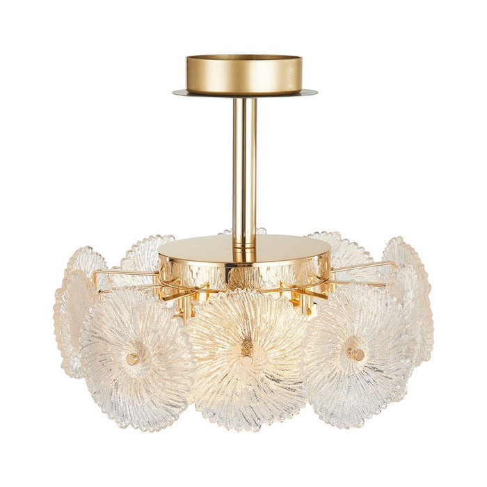 Artcraft Bloom 6 Light Semi-Flush Mount, Brass/Clear