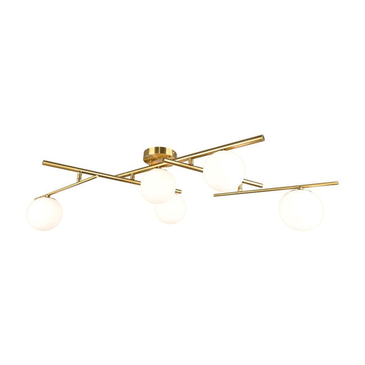 Artcraft Modena 5 Light Semi-Flush Mount, Plated Brushed Brass/White