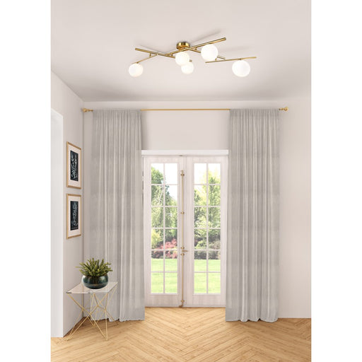 Artcraft Modena 5 Light Semi-Flush Mount, Plated Brushed Brass/White