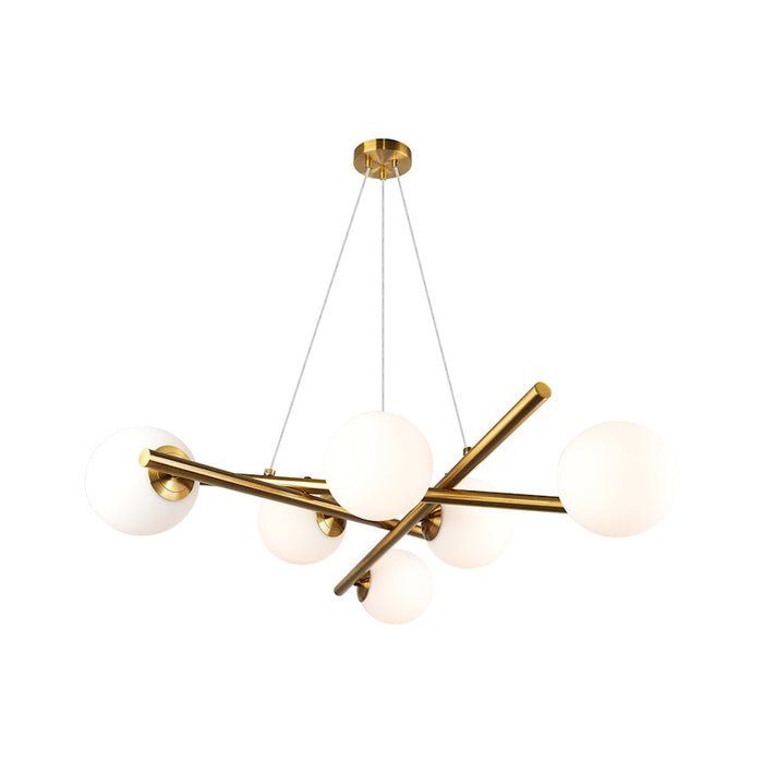 Artcraft Modena 6 Light Chandelier, Plated Brushed Brass/White - AC11976BR