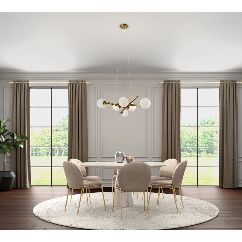 Artcraft Modena 6 Light Chandelier, Plated Brushed Brass/White