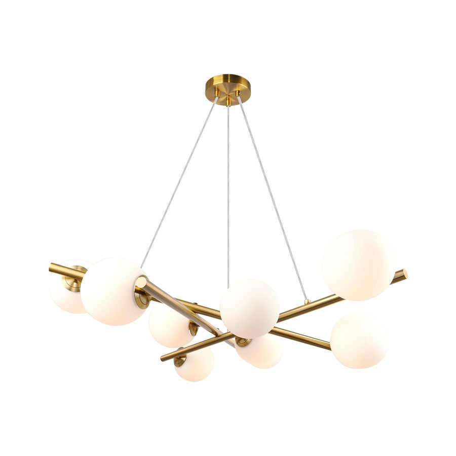Artcraft Modena 9 Light Chandelier, Plated Brushed Brass/White
