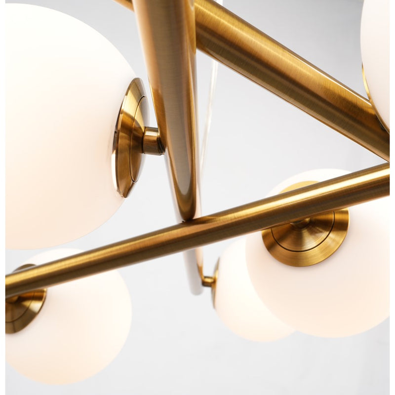 Artcraft Modena 9 Light Chandelier, Plated Brushed Brass/White