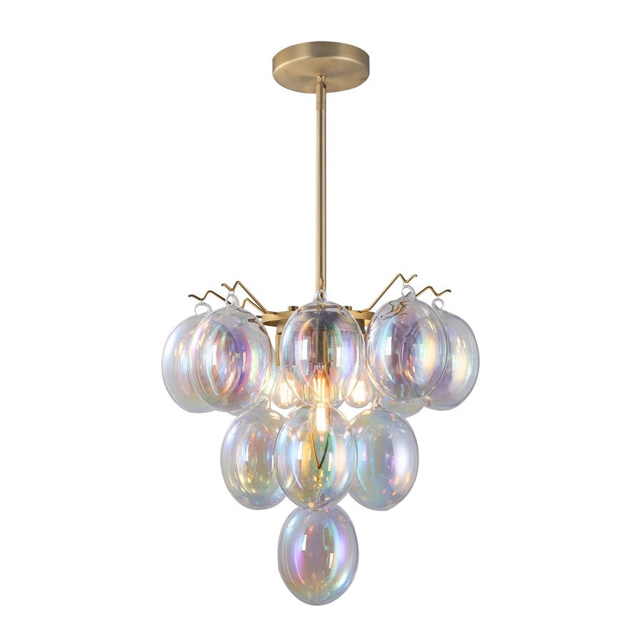 Artcraft Globo 5 Light Down Chandelier, Brass/Iridescent