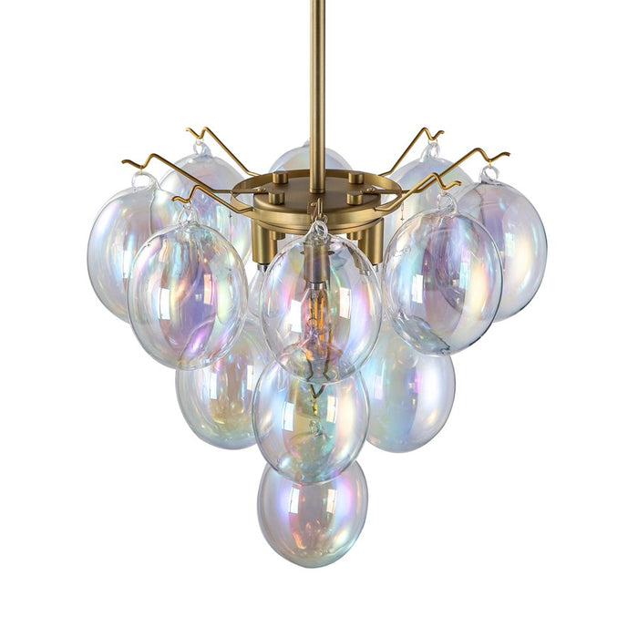 Artcraft Globo 5 Light Down Chandelier, Brass/Iridescent