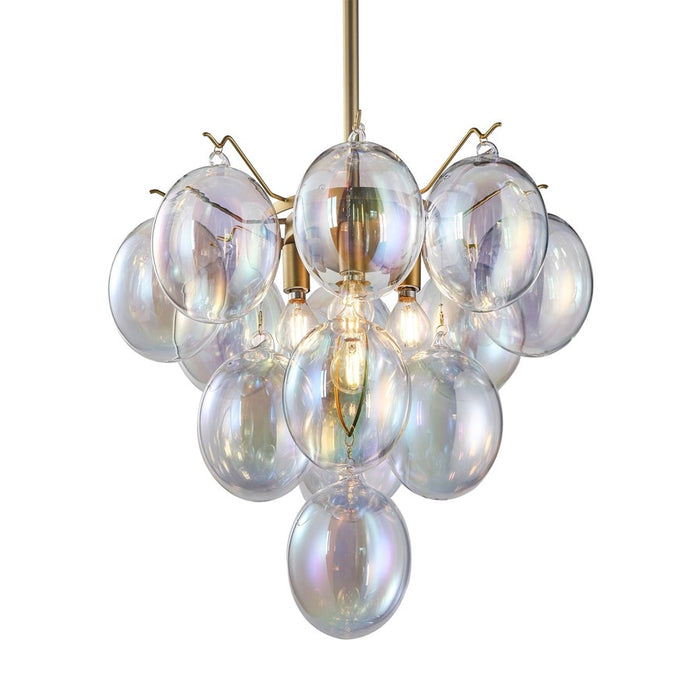 Artcraft Globo 5 Light Down Chandelier, Brass/Iridescent