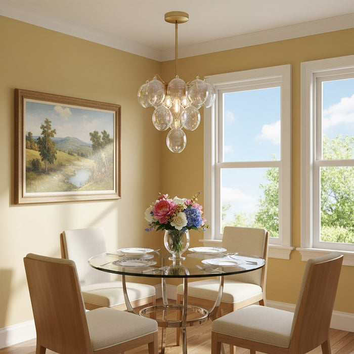 Artcraft Globo 5 Light Down Chandelier, Brass/Iridescent