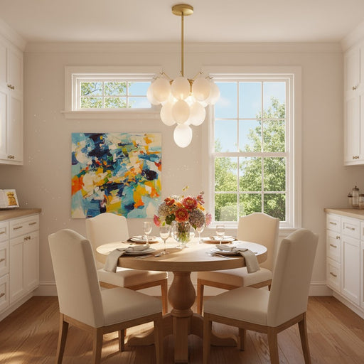 Artcraft Globo 5 Light Down Chandelier, Brass/Milky White