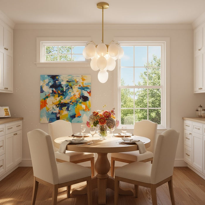 Artcraft Globo 5 Light Down Chandelier, Brass/Milky White