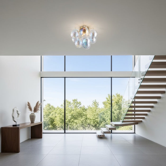 Artcraft Globo 4 Light Semi-Flush Mount, Brass/Iridescent