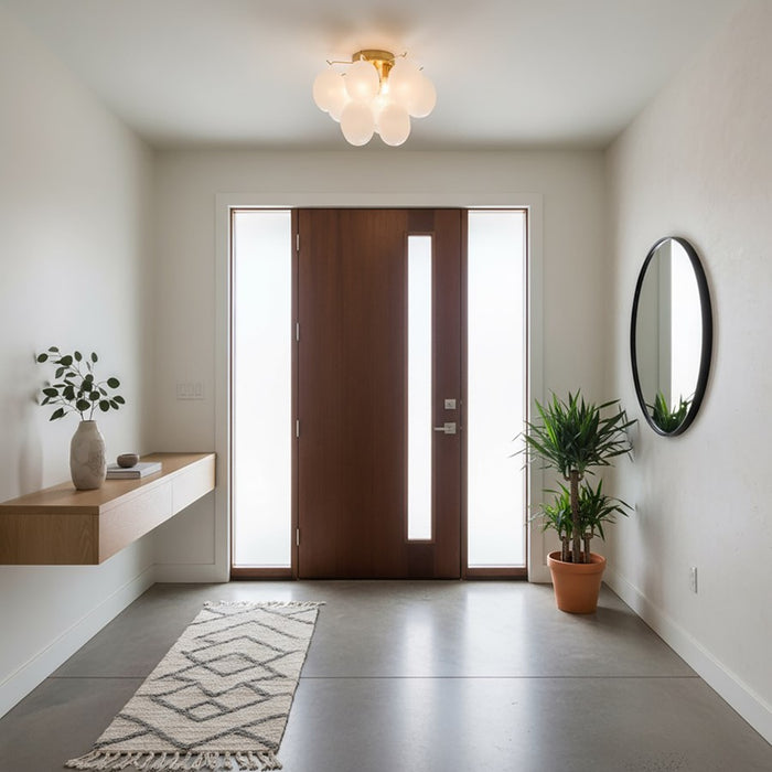 Artcraft Globo 4 Light Semi-Flush Mount, Brass/Milky White