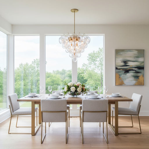 Artcraft Globo 13 Light Chandelier, Brushed Brass/Iridescent