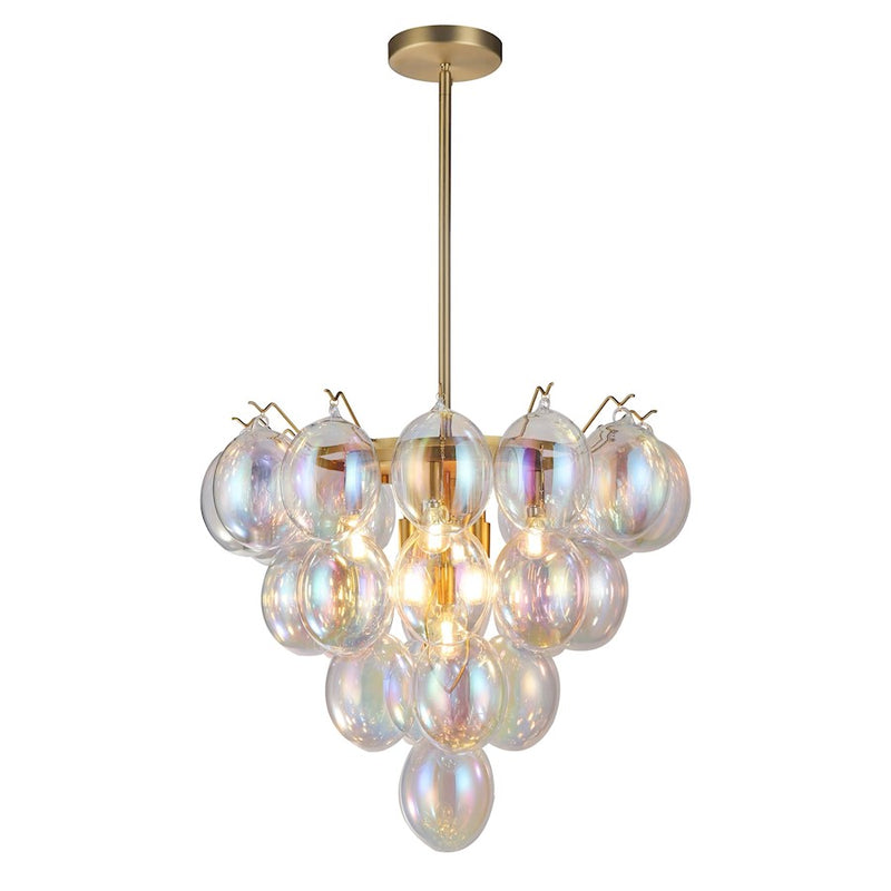 Artcraft Globo 9 Light Down Chandelier, Brass/Iridescent
