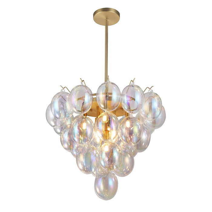 Artcraft Globo 9 Light Down Chandelier, Brass/Iridescent