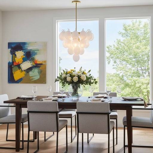 Artcraft Globo 9 Light Down Chandelier, Brass/Milky White