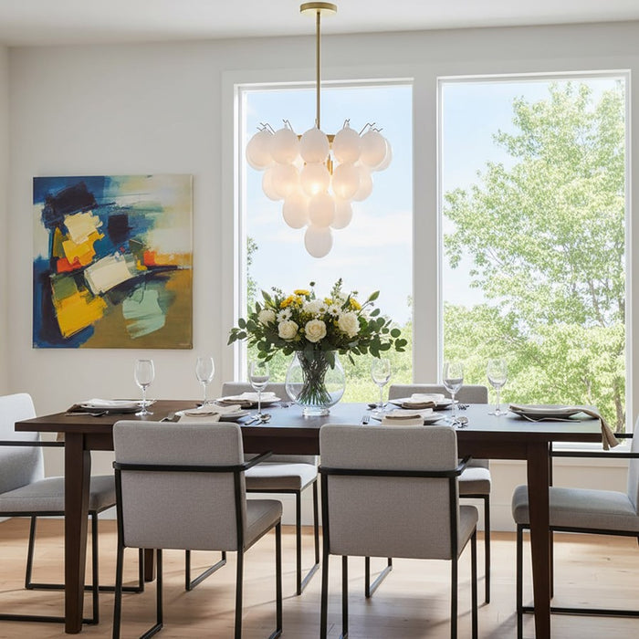 Artcraft Globo 9 Light Down Chandelier, Brass/Milky White