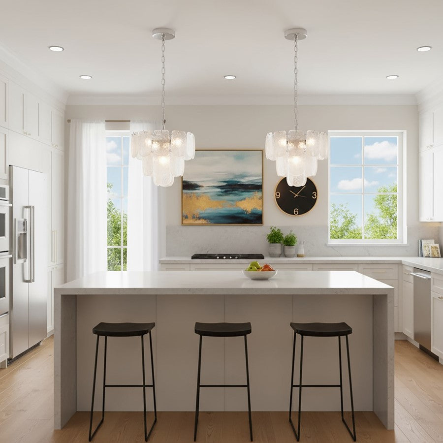 Artcraft Bianca 5 Light Pendant, Polished Nickel/Crystalline/Piastra