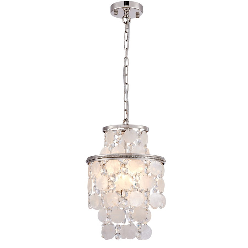 Artcraft Avara 2 Light Pendant, Polished Nickel/Shell/Clear