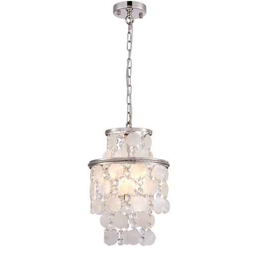 Artcraft Avara 2 Light Pendant, Polished Nickel/Shell/Clear