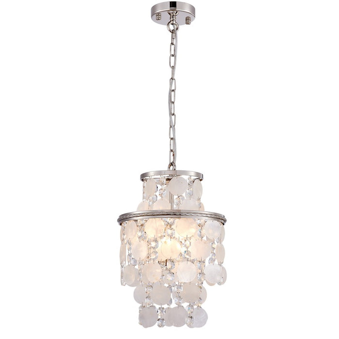 Artcraft Avara 2 Light Pendant, Polished Nickel/Shell/Clear