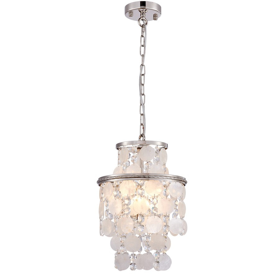 Artcraft Avara 2 Light Pendant, Polished Nickel/Shell/Clear