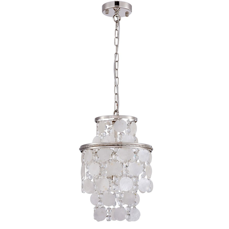 Artcraft Avara 2 Light Pendant, Polished Nickel/Shell/Clear