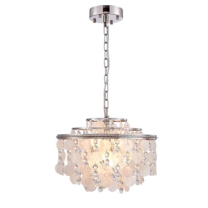 Artcraft Avara 6 Light Chandelier, Polished Nickel/Shell/Clear