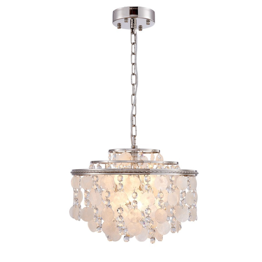 Artcraft Avara 6 Light Chandelier, Polished Nickel/Shell/Clear