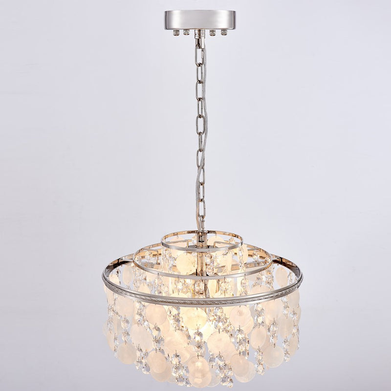 Artcraft Avara 6 Light Chandelier, Polished Nickel/Shell/Clear