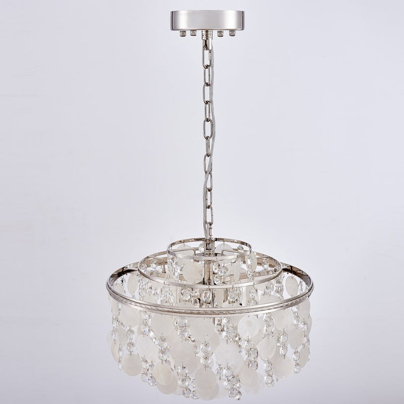 Artcraft Avara 6 Light Chandelier, Polished Nickel/Shell/Clear