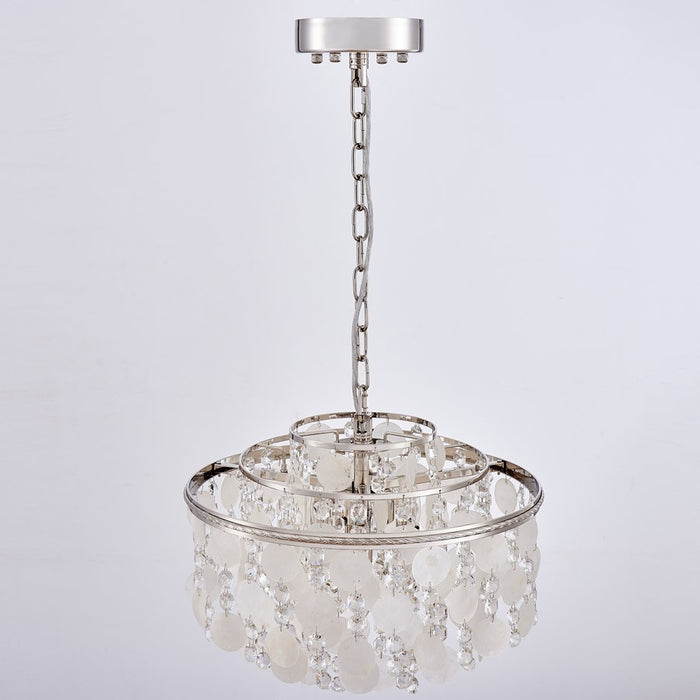 Artcraft Avara 6 Light Chandelier, Polished Nickel/Shell/Clear