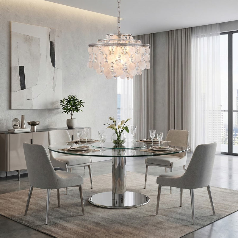 Artcraft Avara 6 Light Chandelier, Polished Nickel/Shell/Clear