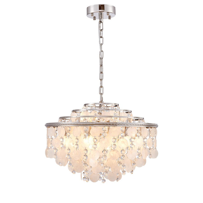 Artcraft Avara 13 Light Chandelier, Polished Nickel/Shell/Clear
