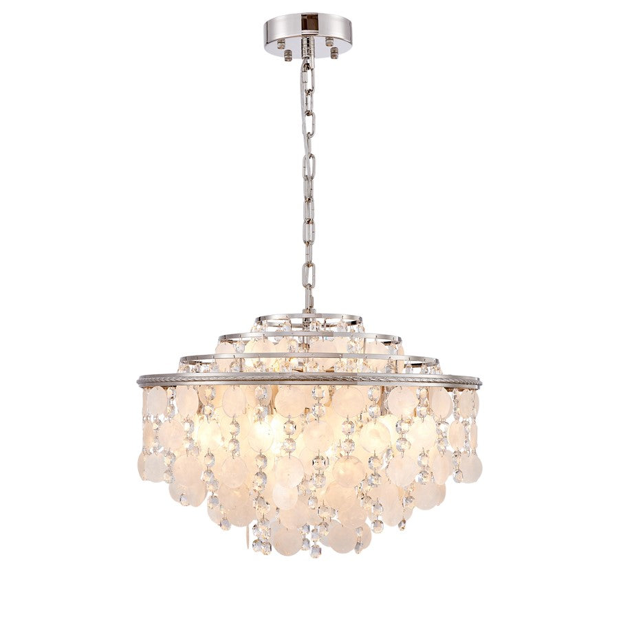 Artcraft Avara 13 Light Chandelier, Polished Nickel/Shell/Clear