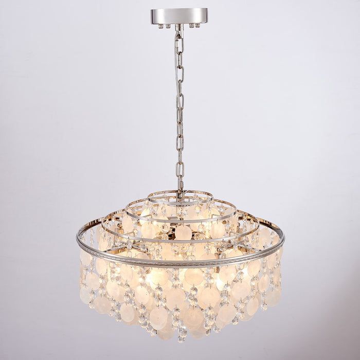 Artcraft Avara 13 Light Chandelier, Polished Nickel/Shell/Clear