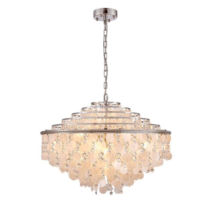 Artcraft Avara 24 Light Chandelier, Polished Nickel/Shell/Clear