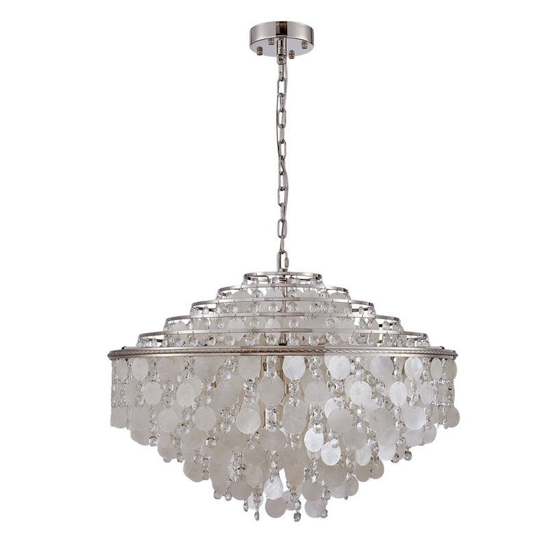 Artcraft Avara 24 Light Chandelier, Polished Nickel/Shell/Clear