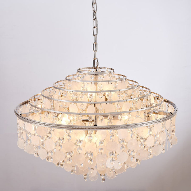 Artcraft Avara 24 Light Chandelier, Polished Nickel/Shell/Clear